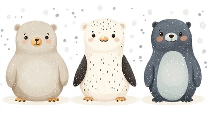 Fototapeta premium Cute cartoon bears in a snowy setting.