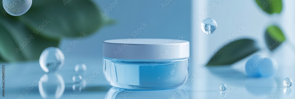 Aufkleber Droplets of sanitizer surround a clear container promoting hygiene and bacteria elimination in a tranquil environment. Generative AI