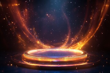Abstract round podium illuminated by neon lights