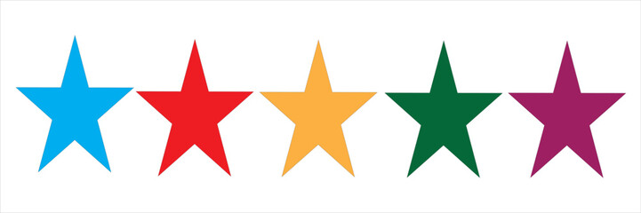 Set of five star icon collection. Yellow and black star symbol. Vector Illustration.