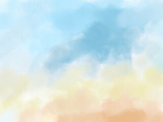 黄色とオレンジと水色と青の空の手書き水彩風テクスチャー背景イラスト