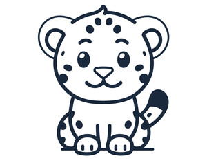Obraz premium Cartoon leopard with a smile on its face. The leopard is sitting on a white background. The leopard is cute and friendly