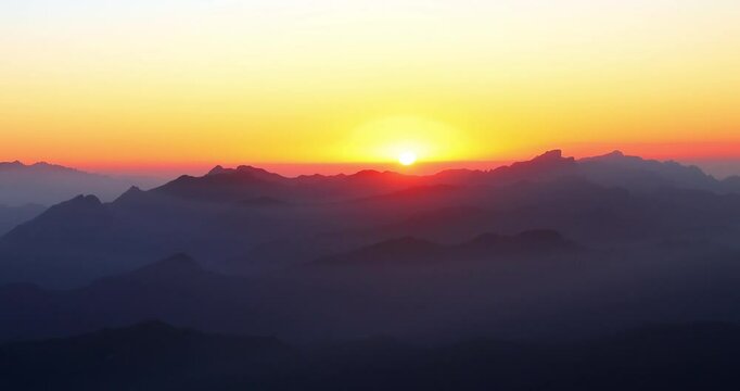 Time lapse of sunrise over Laojun Mountain Taoist Temple. Laojun Mountain scenic spot in Luoyang is said to be the place where Li Er (Lao Zi), the first ancestor of Taoism, retired and cultivated. 