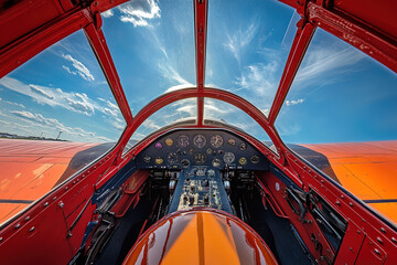 Capturing the allure of aviation from a wide-angle perspective on a sunny summer day, this stunning image shows an airplane ready for takeoff.