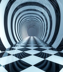 A fantastic futuristic space background in minimalist art style. Print of abstract motion graphics with monochrome spiral stripes