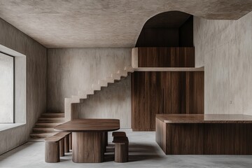 Modern Minimalist Interior with Wood and Concrete Design Elements