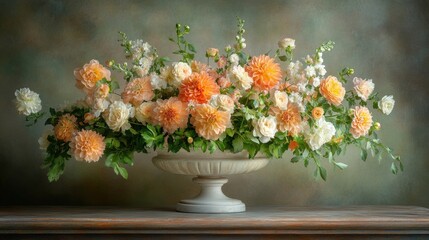 Vibrant Floral Arrangement of Peaches and Whites in Elegant Vase