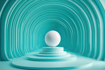Obraz premium Abstract Minimalist 3D Design with Sphere in Turquoise Space