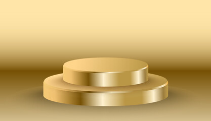 Realistic golden blank product podium scene isolated on gold background. Gold metallic shape for product branding. Vector concept