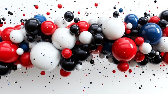 Floating Harmony: Abstract Composition of Red, Black, White, and Blue Spheres