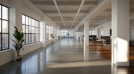 Obraz premium Modern Office Space Sunlight Illuminates Minimalist Design