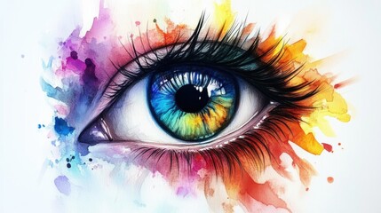 Colorful Artistic Eye with Watercolor Splash Background