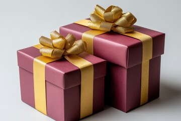 Obraz premium Festive Red and Gold Wrapped Gift Boxes with Bows for Celebrations
