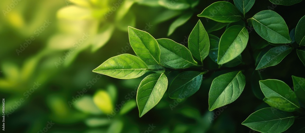 Aufkleber close up view of a green tree showcasing fresh nature through macro photography of leaves and branch