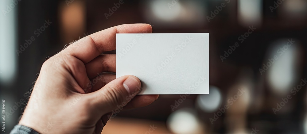 Leinwandbilder hand holding a blank business card against an abstract background. with copy space image. place for 