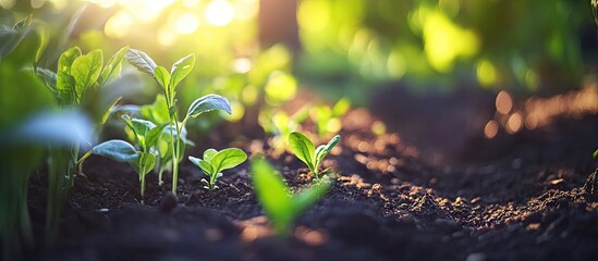 Gardening involves planting vegetation in a garden Garden Selective focus on nature. with copy space image. Place for adding text or design