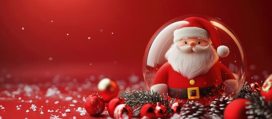 Santa Claus inside a glass with Christmas decorations. with copy space image. Place for adding text or design