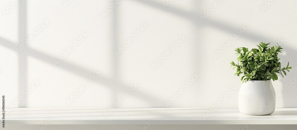 Leinwandbilder white desk space available for your decoration and a window featuring a small green plant. with copy