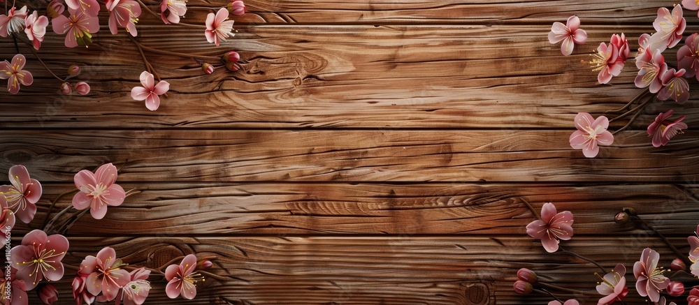 Leinwandbilder wood grain backdrop featuring flowers. with copy space image. place for adding text or design
