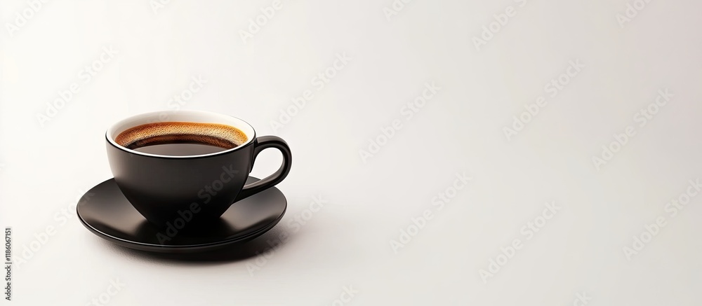 Aufkleber hot black coffee in a cup with the pot on a white backdrop. with copy space image. place for adding 