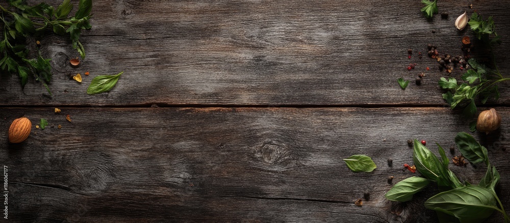 Poster creative arrangement featuring a background of aged wood and its texture background idea top view fl