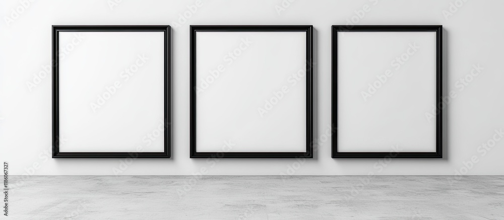 Fototapete three empty frames with copy space are displayed on a white wall