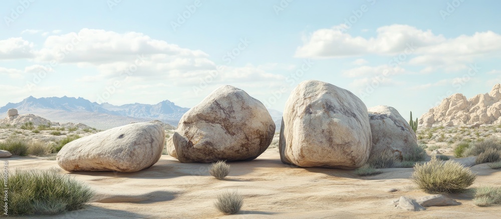 Poster granite boulders in a desert landscape. with copy space image. place for adding text or design