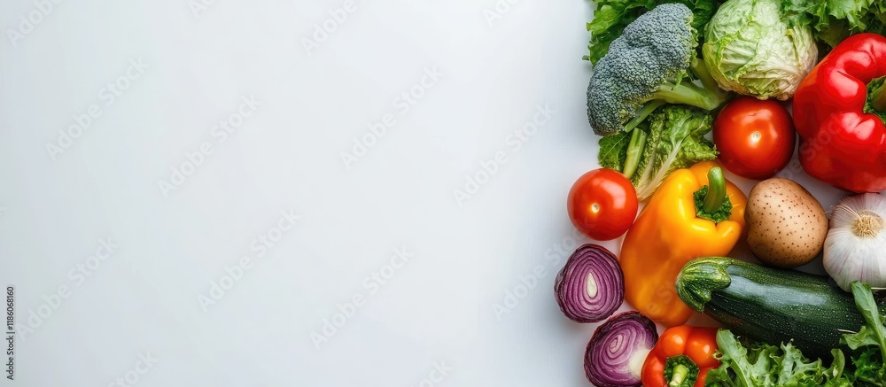 Aufkleber Healthy eating concept or green grocery shopping a selection of fresh vegetables isolated on a white background in close up. with copy space image. Place for adding text or design