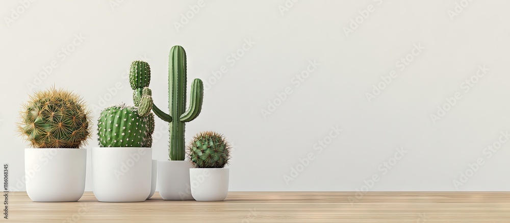 Aufkleber potted cacti on the tabletop are air purifying plants for your home or office. with copy space image