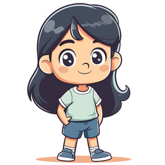 Fototapeta premium Cute little Asian girl cartoon character vector illustration graphic design