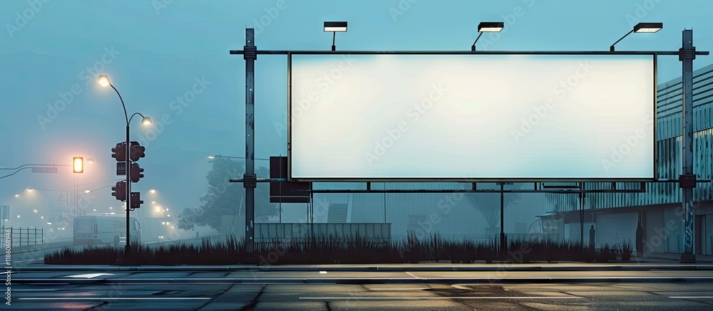 Poster A large empty billboard on a wall by the street featuring banners that allow for adding your own text. with copy space image. Place for adding text or design
