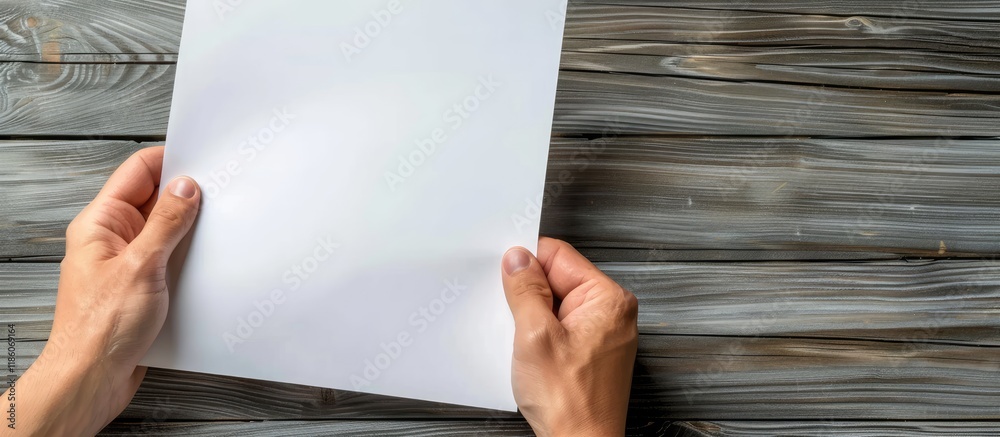 Aufkleber Hand grasping a blank sheet of paper. with copy space image. Place for adding text or design
