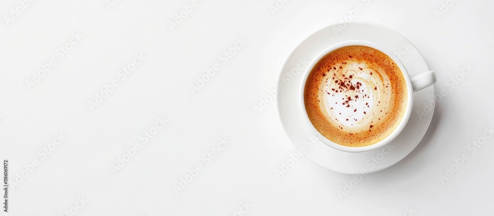 Poster cappuccino coffee in a cup on a white background full frame. with copy space image. place for adding