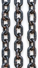Obraz premium A photostock of bold black metal chains with visible texture, arranged symmetrically, isolated on a clean white background, strong and industrial, High Quality