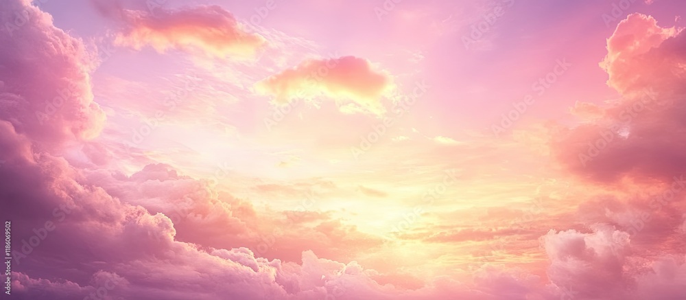 Aufkleber red violet and orange sunset hues fill the overcast sky with fluffy clouds. with copy space image. p
