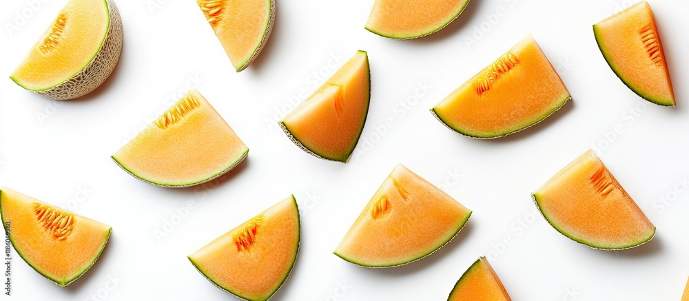 Aufkleber cantaloupe melon slices set against a white background. with copy space image. place for adding text