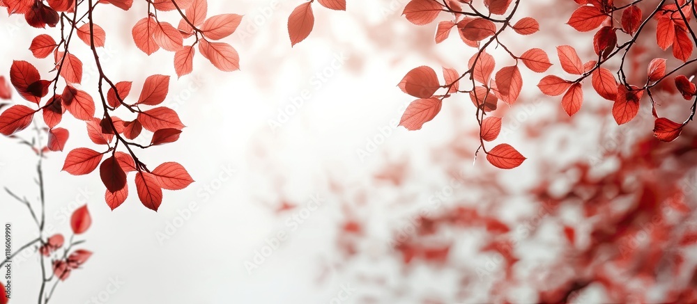 Poster red leaves on the branches backdrop. with copy space image. place for adding text or design