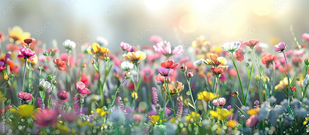 Poster field of flowers for backdrop. with copy space image. place for adding text or design