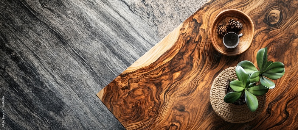 Aufkleber an engaging top view photograph showcases the intricate wood grain details of a coffee table highlig