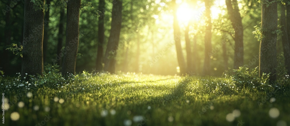 Poster sunlight in the forest. with copy space image. place for adding text or design