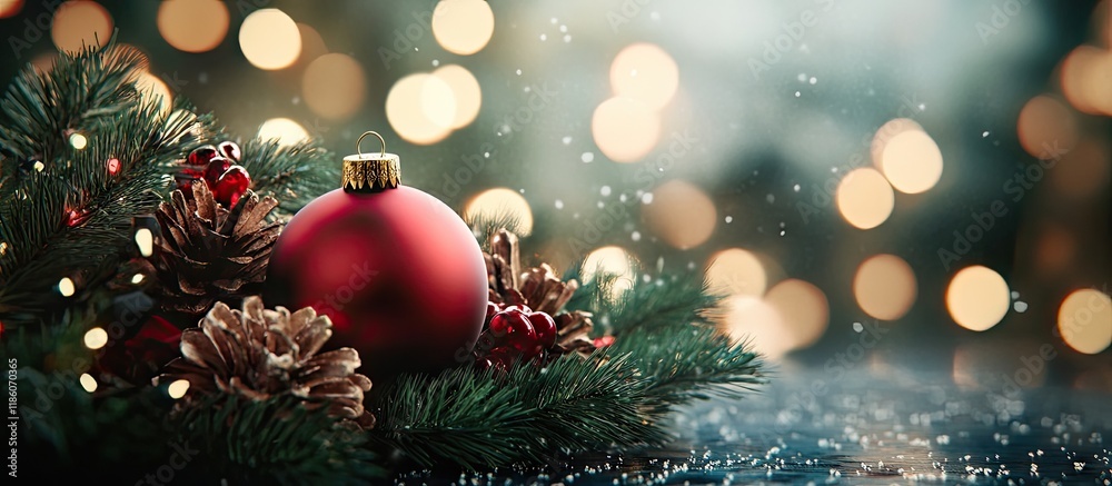Poster christmas backdrop featuring ornaments and decorations. with copy space image. place for adding text