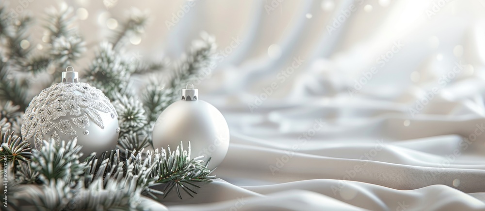 Aufkleber Christmas decorations on a light fabric backdrop with space for text. with copy space image. Place for adding text or design