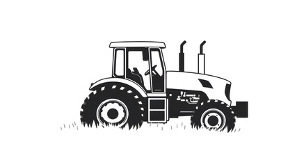 Obraz premium Farm tractor, black and white silhouette logo design isolated on a white background. Generative AI