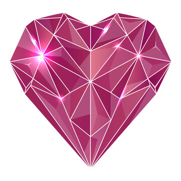 Abstract red ruby heart shape isolated on white background. Luxury shiny Heart precious crystal. Magic Red jewelry or gem. Symbol of love.