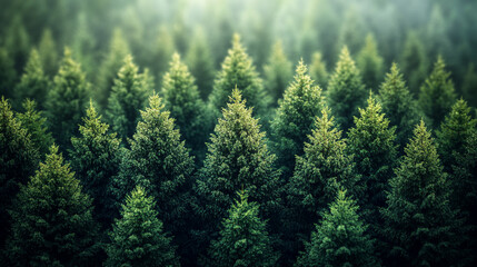 Fototapeta premium Lush evergreen forest under soft morning light creating a serene atmosphere