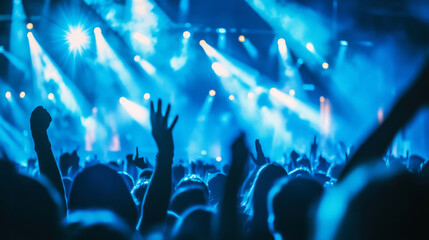 Blue laser light beam stage background for club. Led spotlight show for dance music event. Nightclub lazer rays from strobe for stadium or theater. Abstract realistic bright flash performance bg