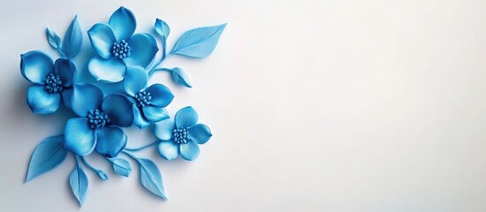 Obraz premium Blue polymer clay flowers on a light background Handmade decoration Copyspace