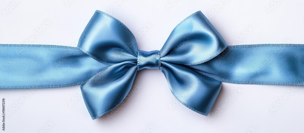 Poster blue satin gift bow ribbon isolated against white background. with copy space image. place for addin