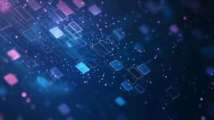 Obraz premium Dark background with blue pixel pattern. Vector illustration of abstract bg with geometric square elements grid. digital backdrop with dissolve rectangle dot particle mosaic gradient texture.