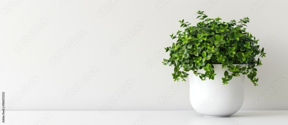Leinwandbilder new green trailing plant in a white pot set against a white background. with copy space image. place